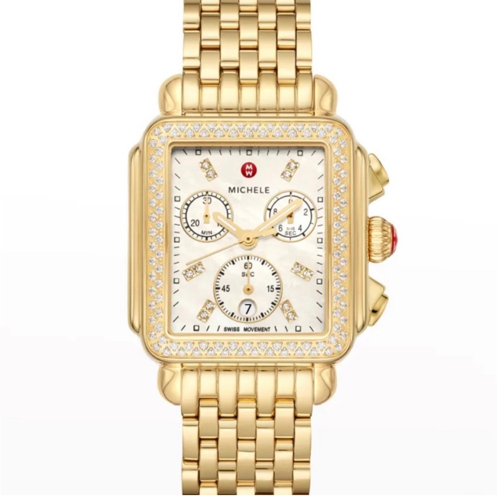 **AUTHENTIC MICHELE Deco Gold Diamond Diamond Dial Watch**